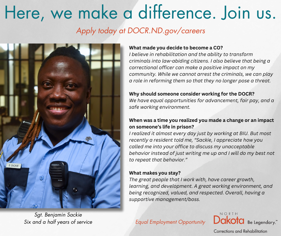 Sergeant Sackie discusses working at the DOCR
